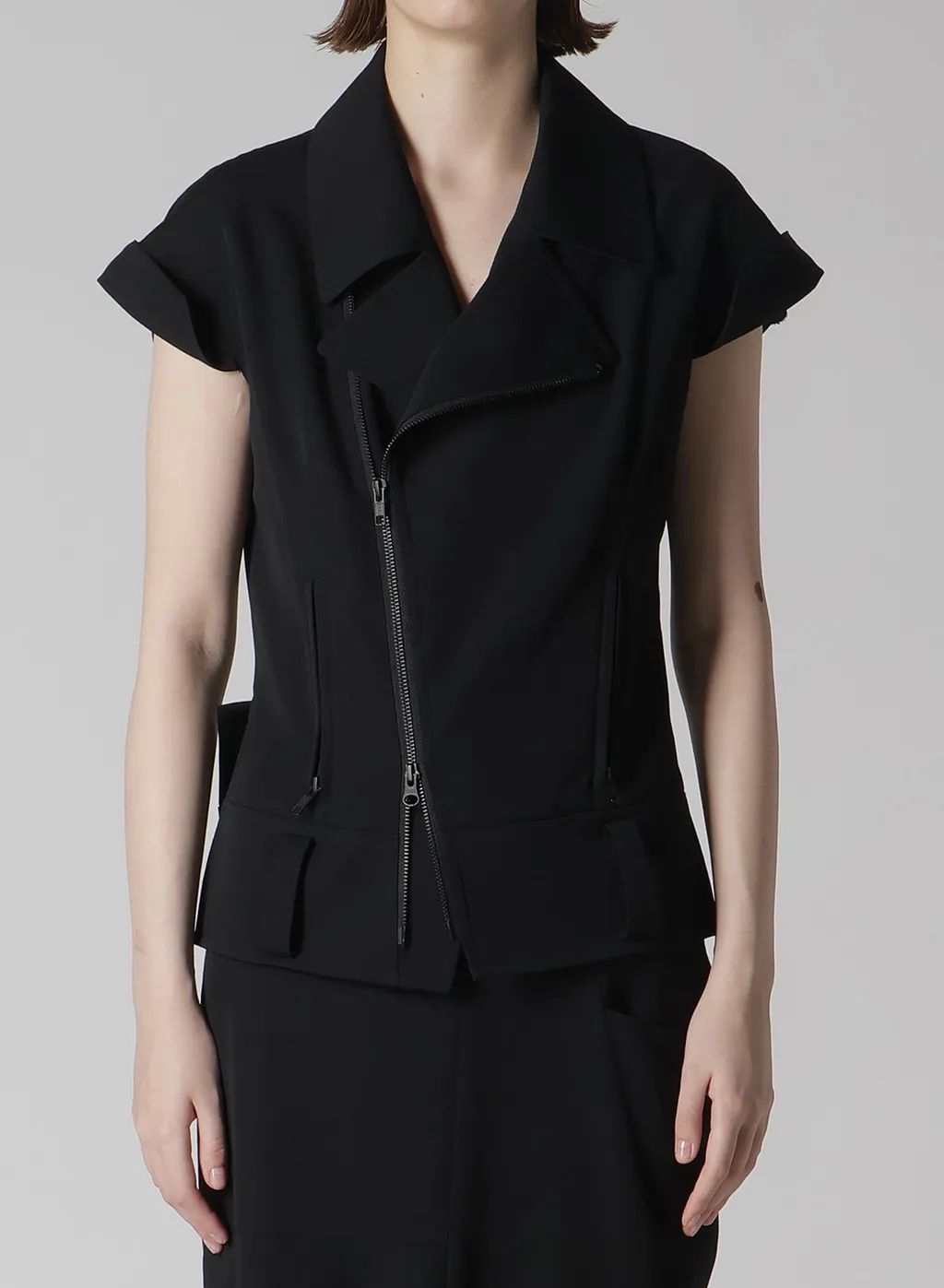 Wool Gabardine Untrimmed Sleeve Moto Jacket