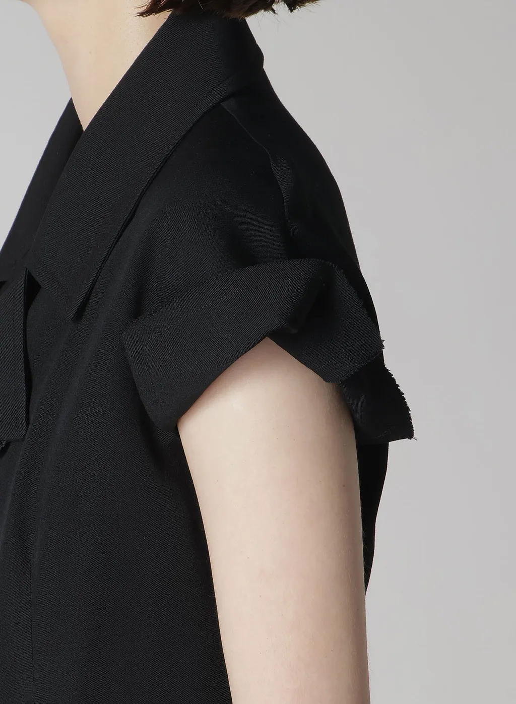 Wool Gabardine Untrimmed Sleeve Moto Jacket
