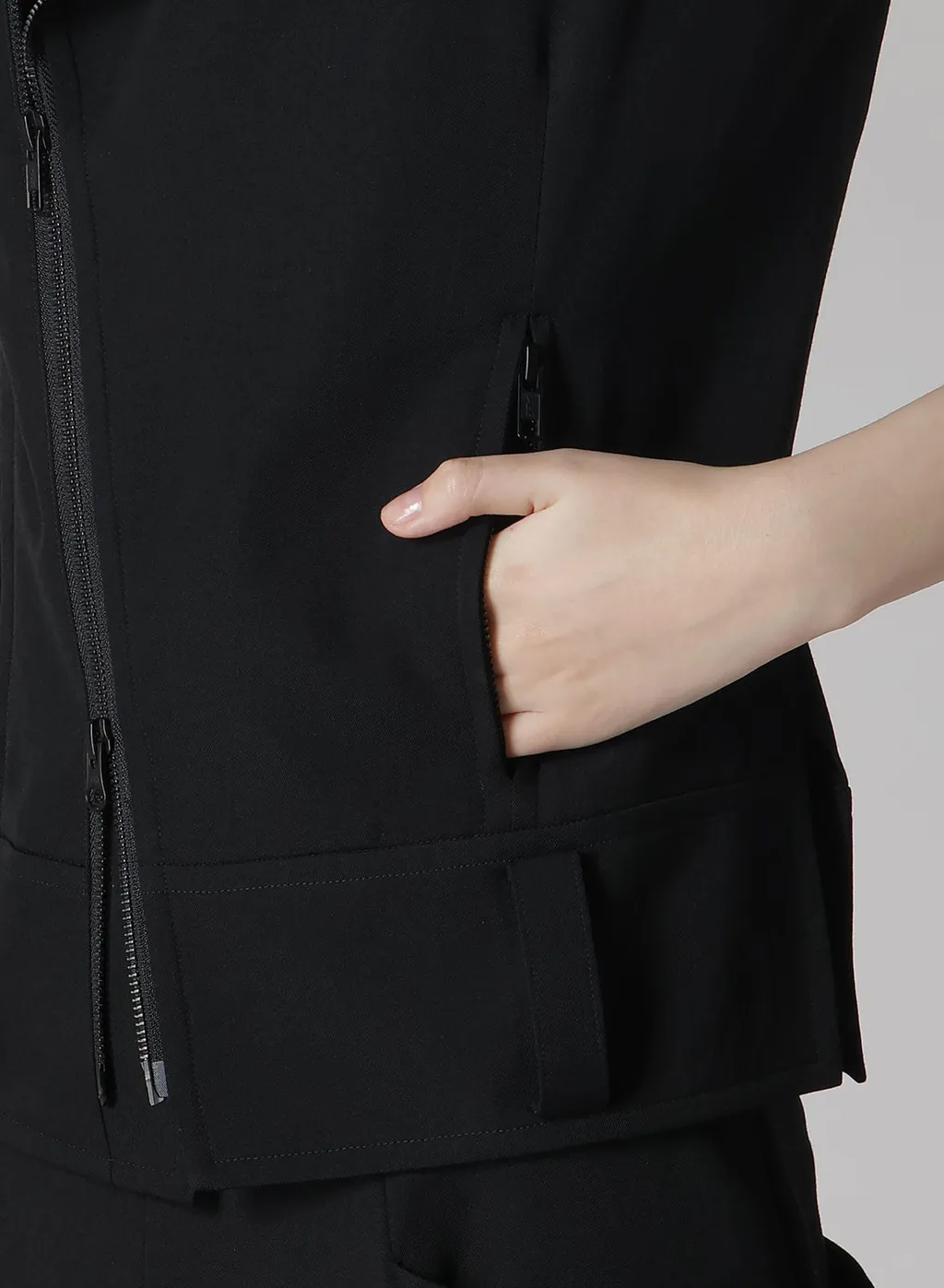 Wool Gabardine Untrimmed Sleeve Moto Jacket