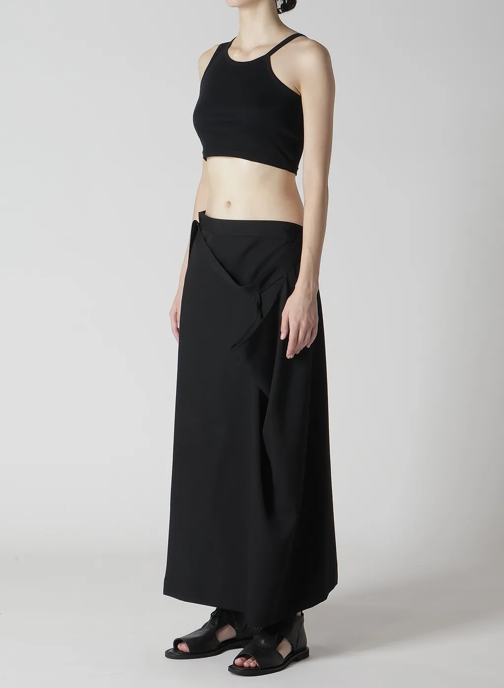 Wool Gabardine Drape Wrap Skirt