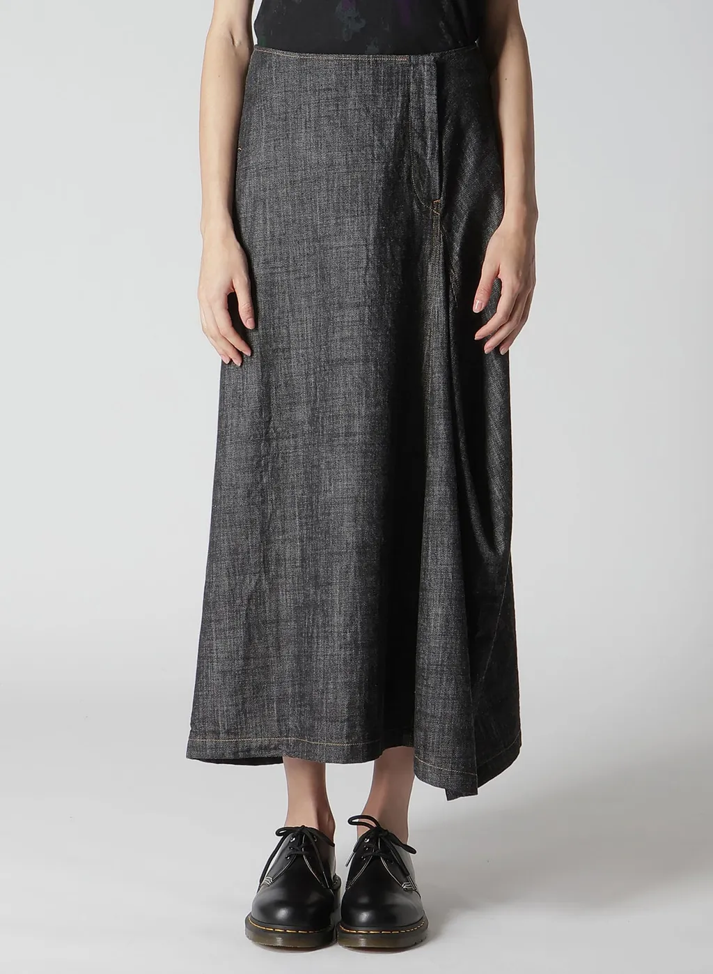 8Oz Denim Panel Tucked Flare Skirt