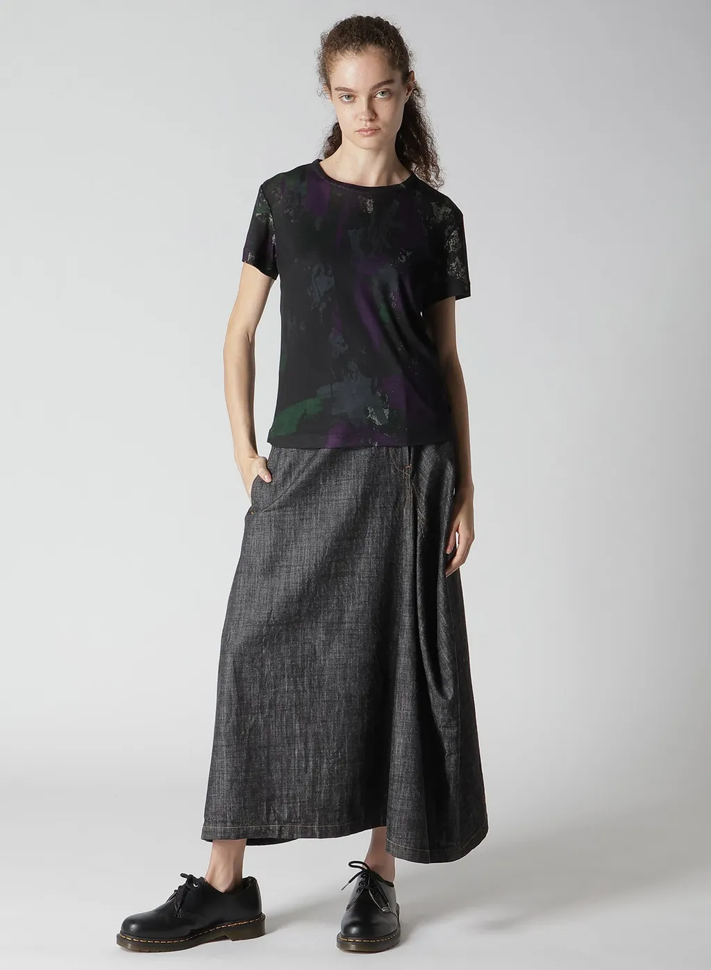 8Oz Denim Panel Tucked Flare Skirt