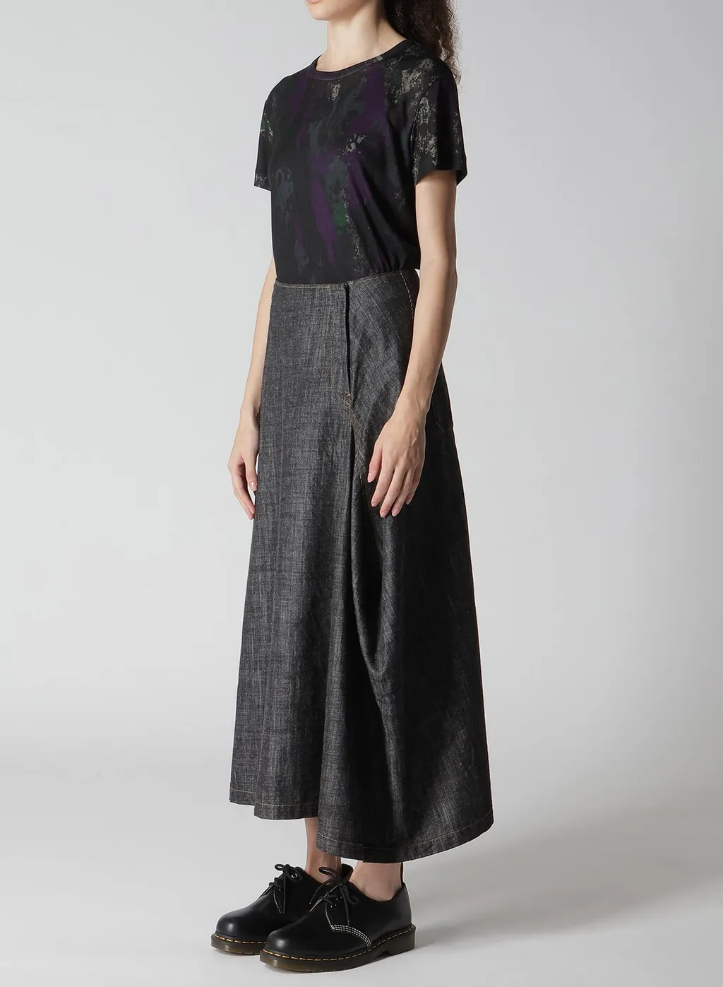 8Oz Denim Panel Tucked Flare Skirt