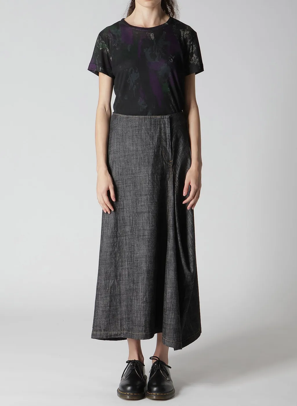 8Oz Denim Panel Tucked Flare Skirt