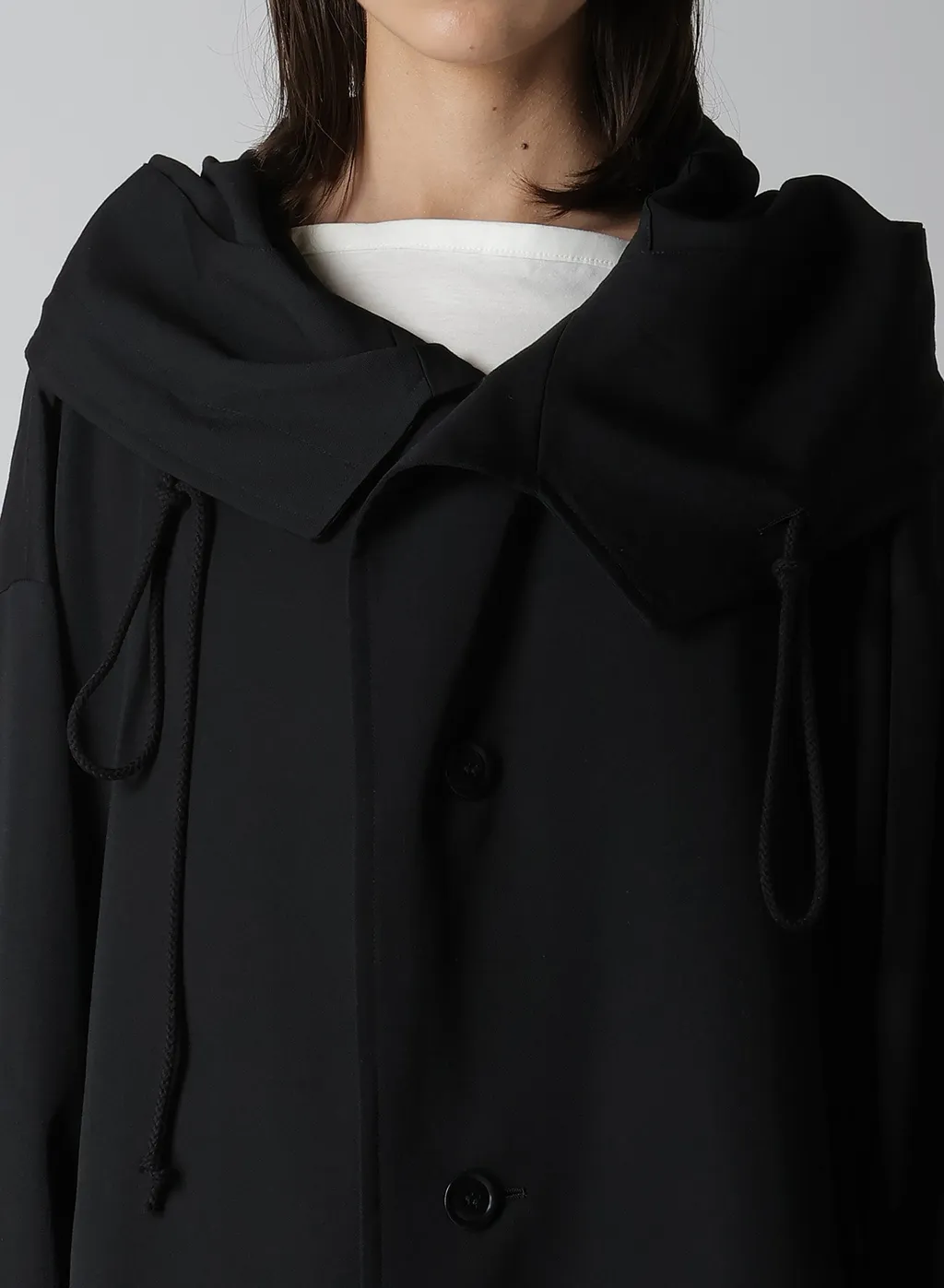 Wool Gabardine Big Hoodie Coat