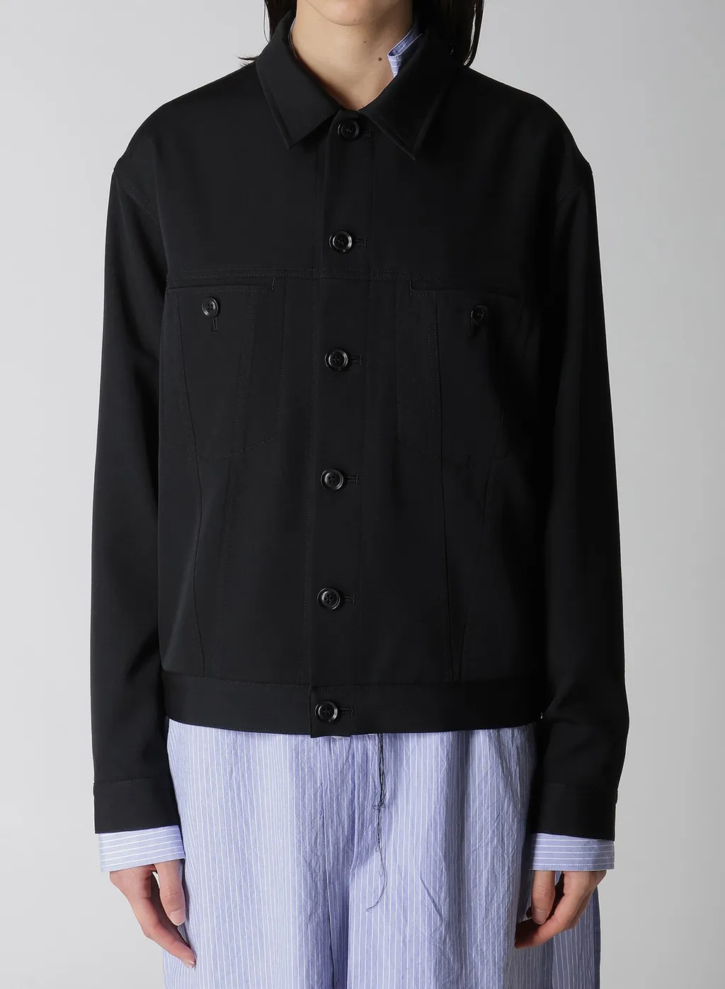 Wool Gabardine Panel Denim Jacket