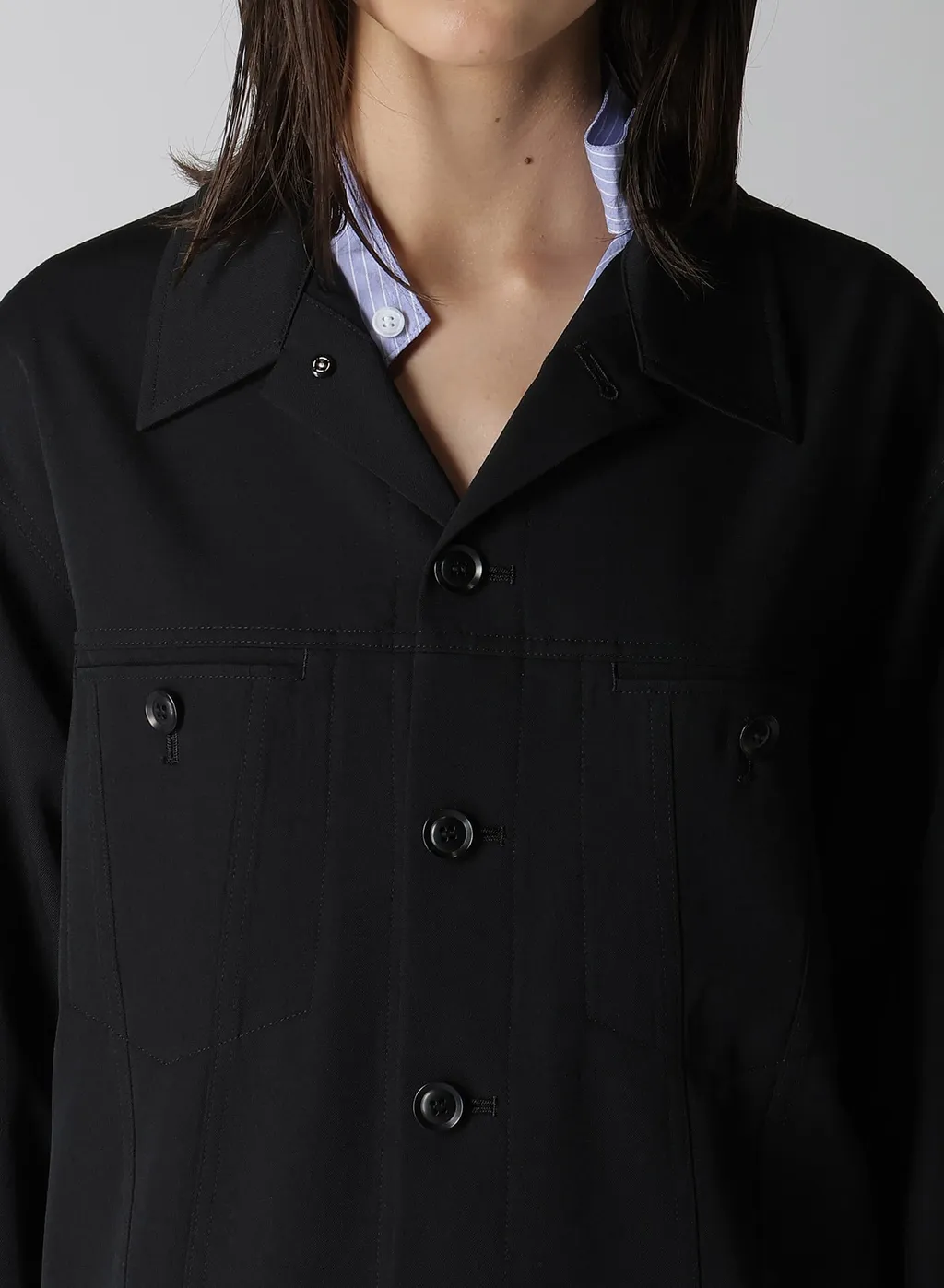 Wool Gabardine Panel Denim Jacket