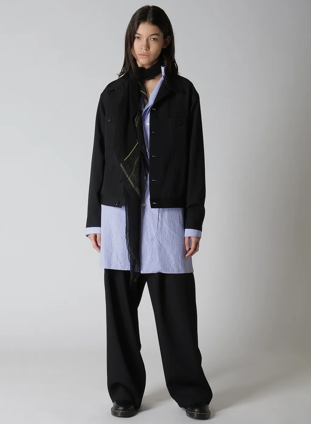 Wool Gabardine Panel Denim Jacket