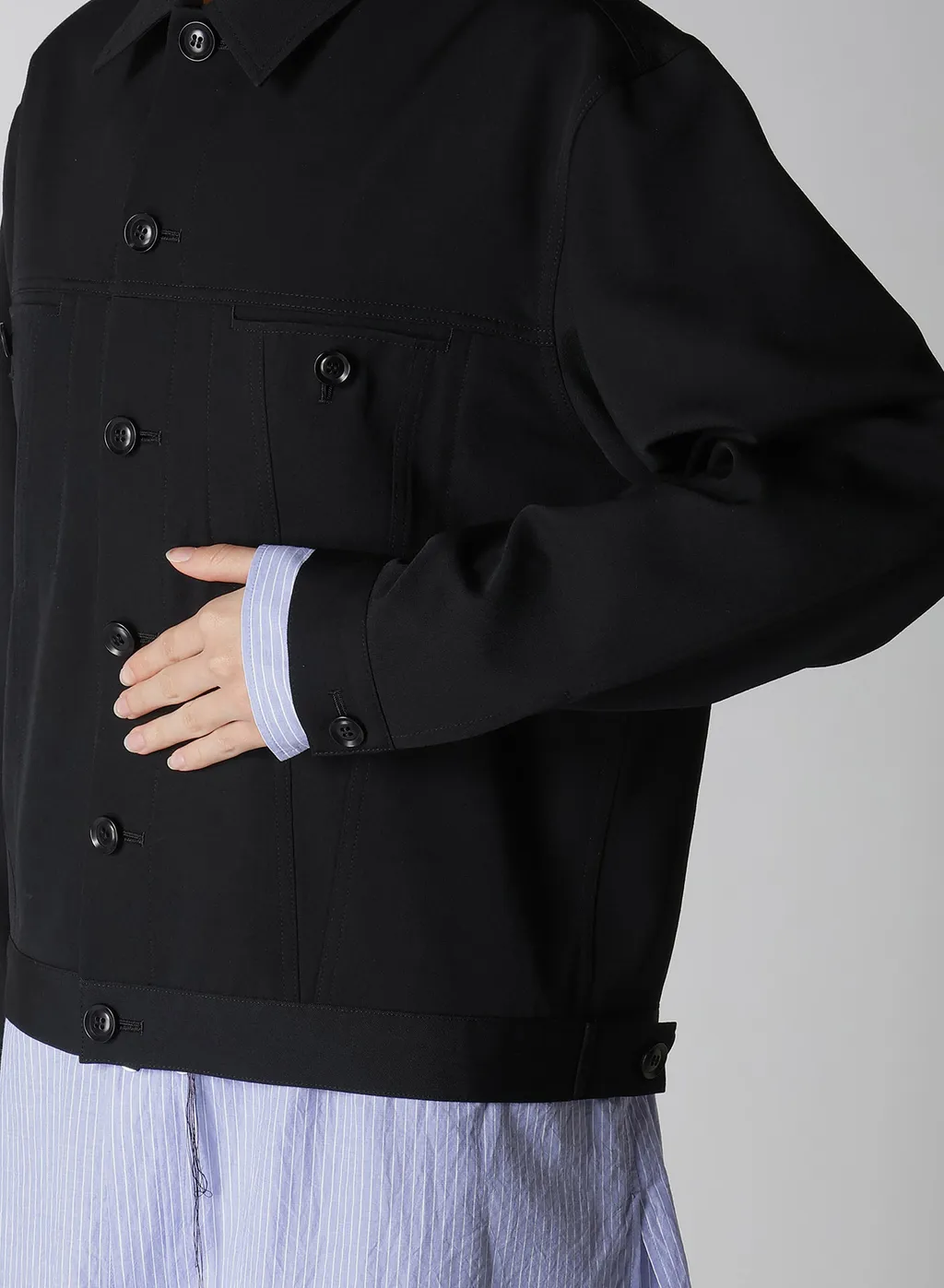 Wool Gabardine Panel Denim Jacket