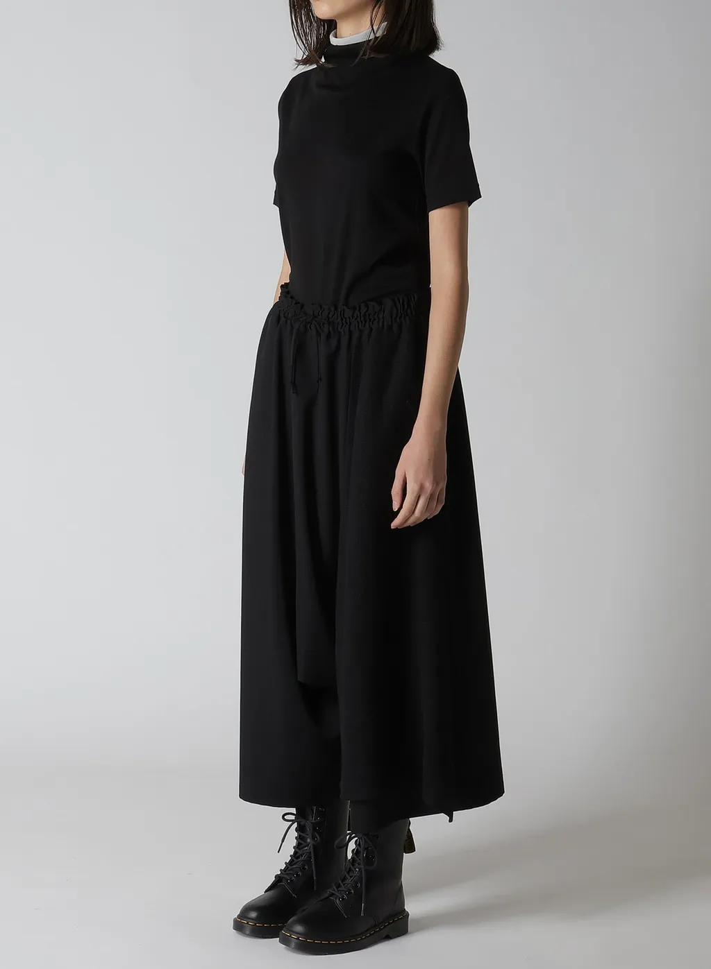 Wool Gabardine Cloth Gathered Pants