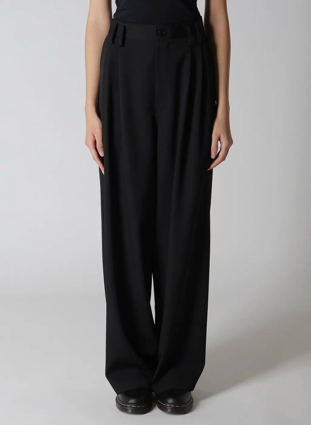 Wool Gabardine Front Double Tucked Pants