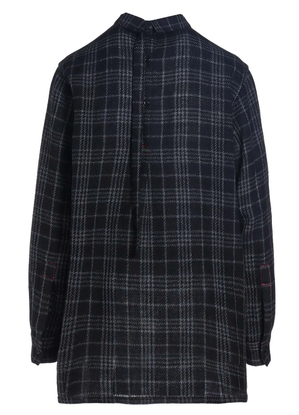 W/ Check Red Stitch Back Tucked Open Tab Blouse