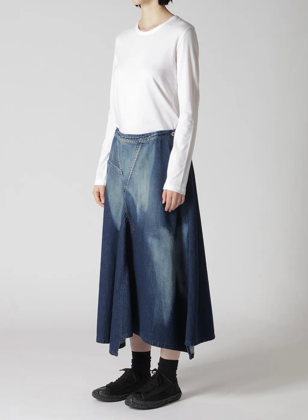 C/ Spotted Denim Triangle Gusset Flare Skirt