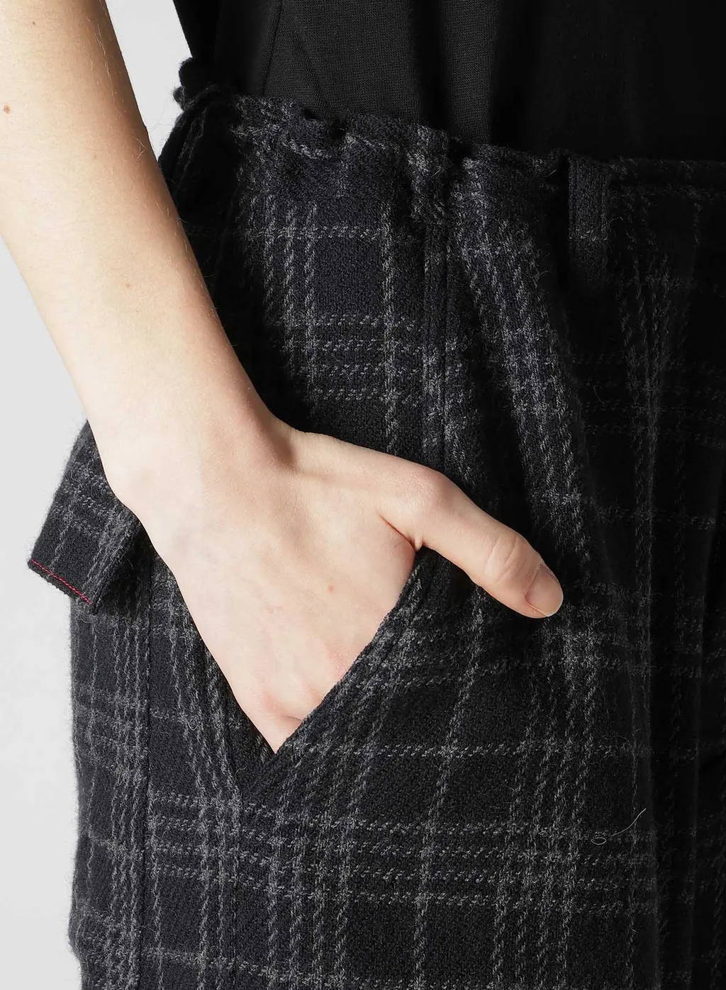 W/ Check Red Stitch Long Straight Pants