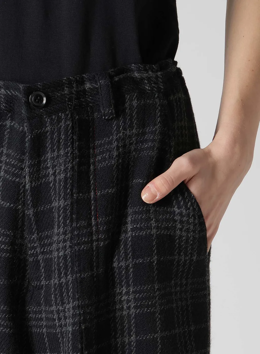 W/ Check Red Stitch Long Straight Pants