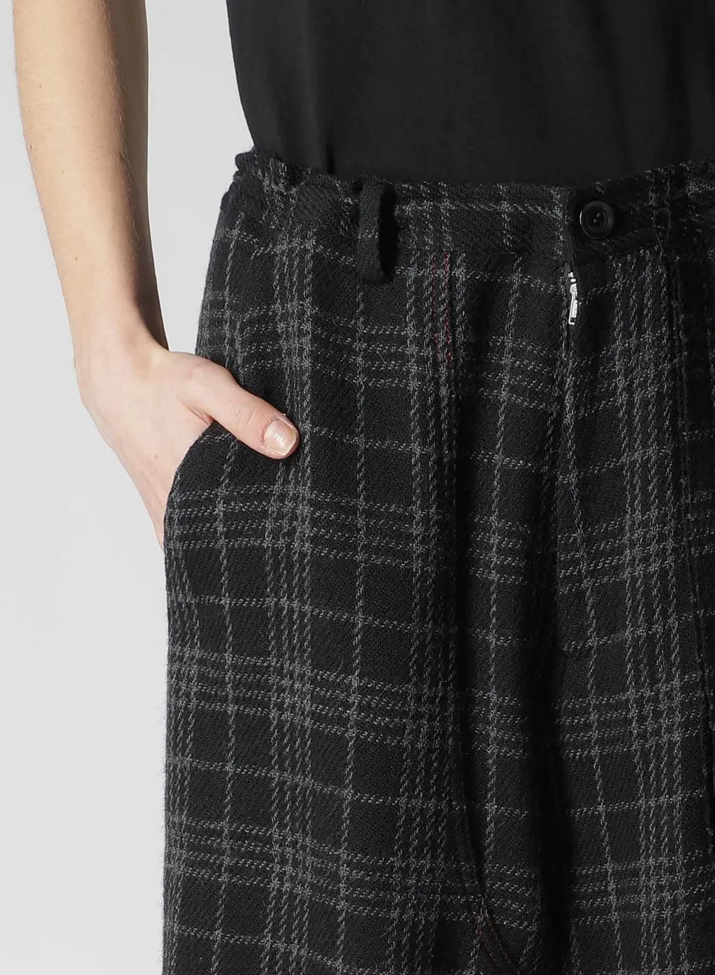 W/ Check Red Stitch Long Straight Pants