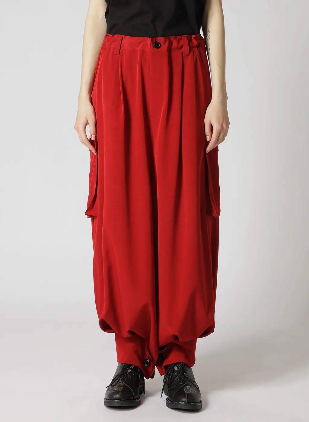 Crepe De Chine Cuffed Hem Cargo Pants