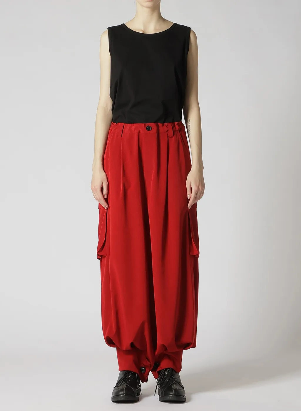 Crepe De Chine Cuffed Hem Cargo Pants