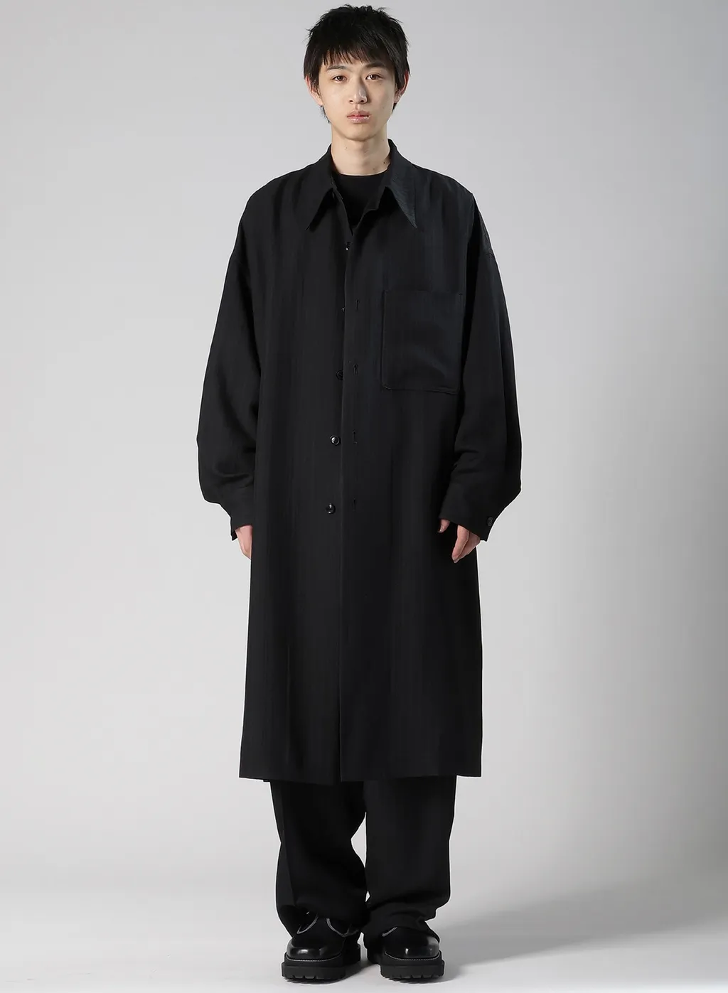 Viscose Tweed Stripe Long Coat