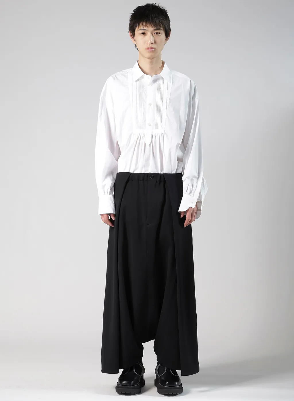 Wool Gabardine Sarouel Tucked Pants