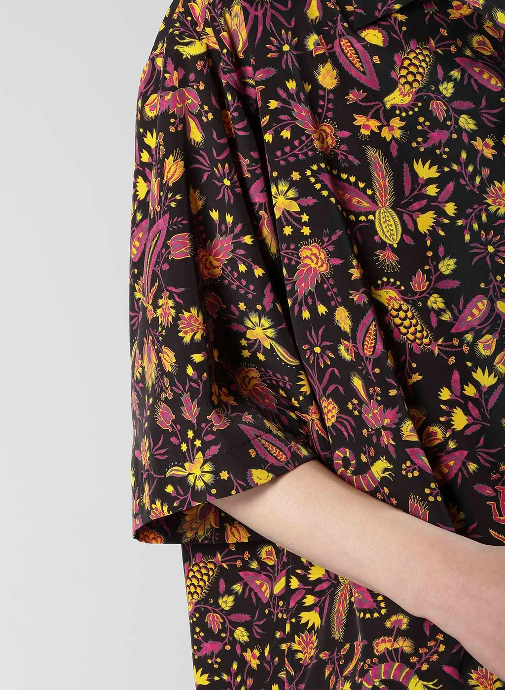 Flower Print Open Collar Shirt