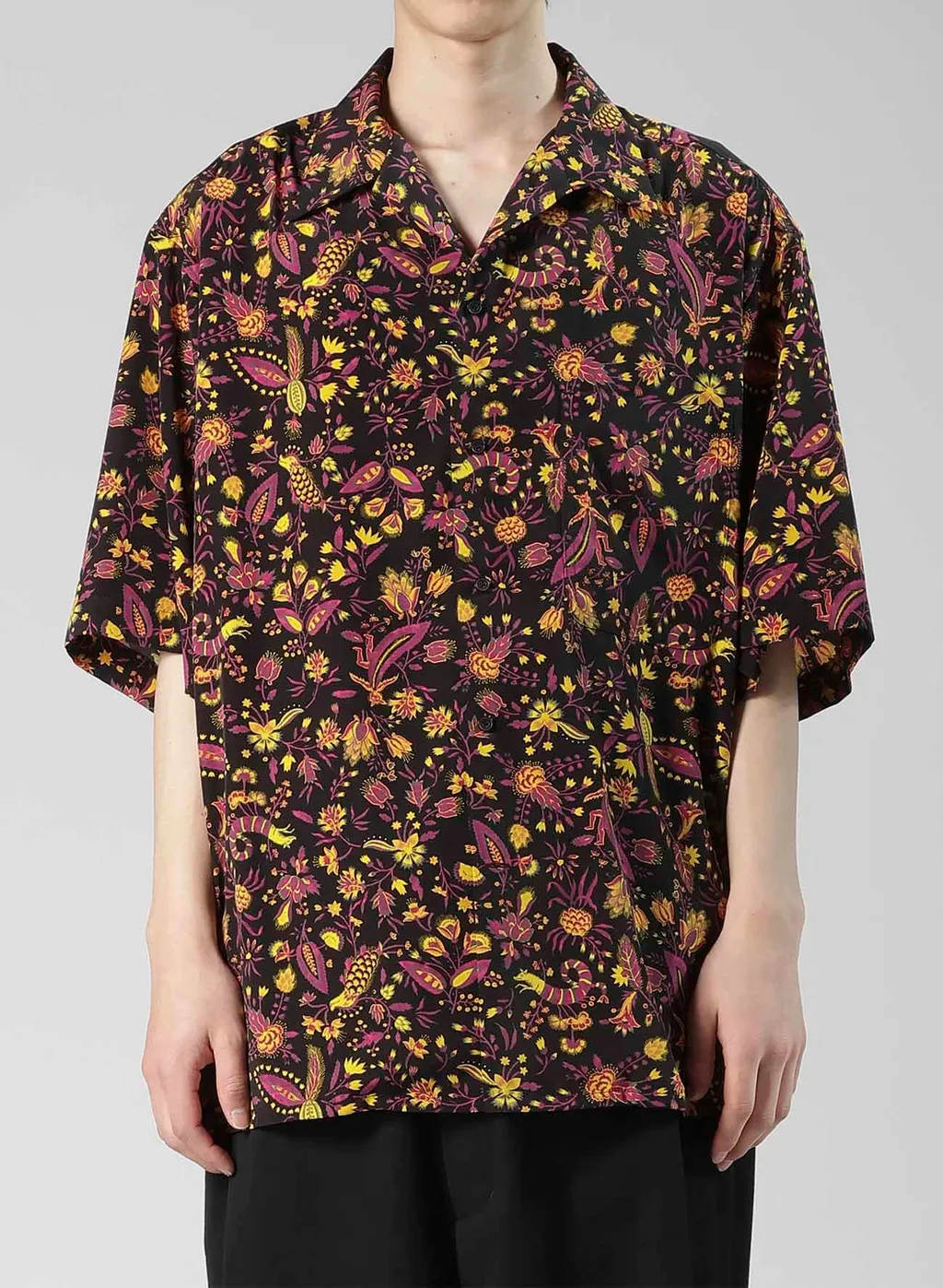 Flower Print Open Collar Shirt