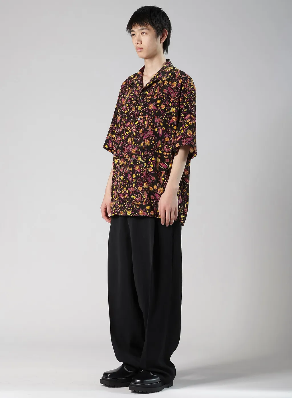 Flower Print Open Collar Shirt