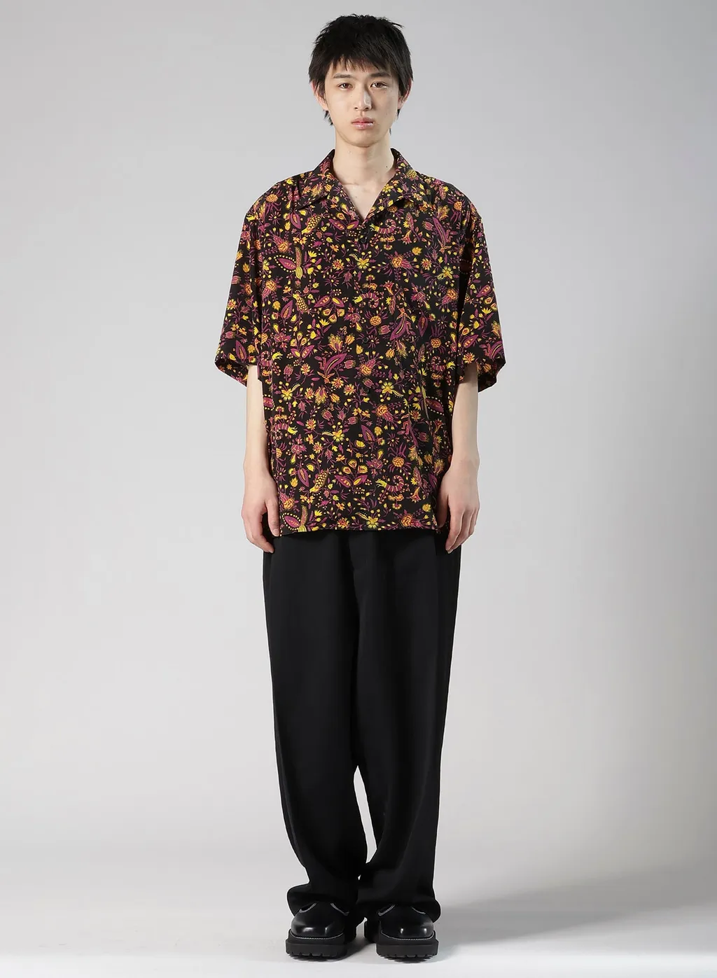 Flower Print Open Collar Shirt