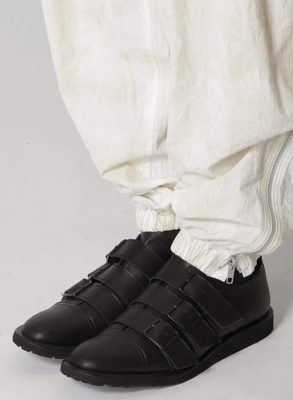 Matte Smooth Leather Belted Shoes