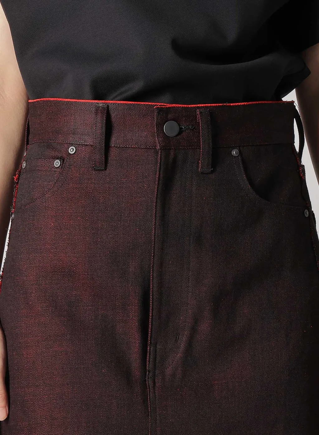 Back Red Black Denim Skirt