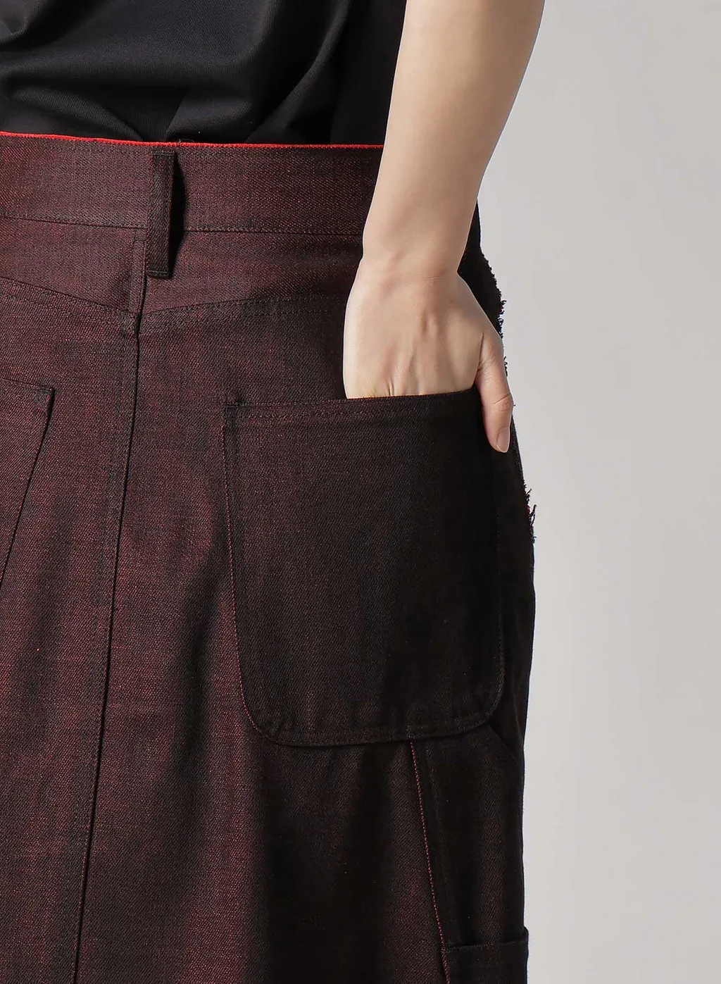 Back Red Black Denim Skirt