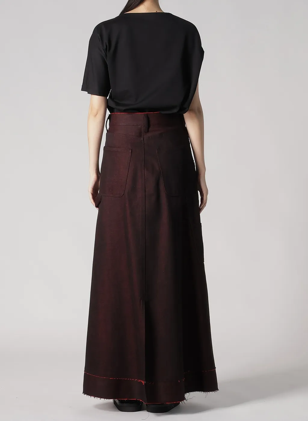 Back Red Black Denim Skirt