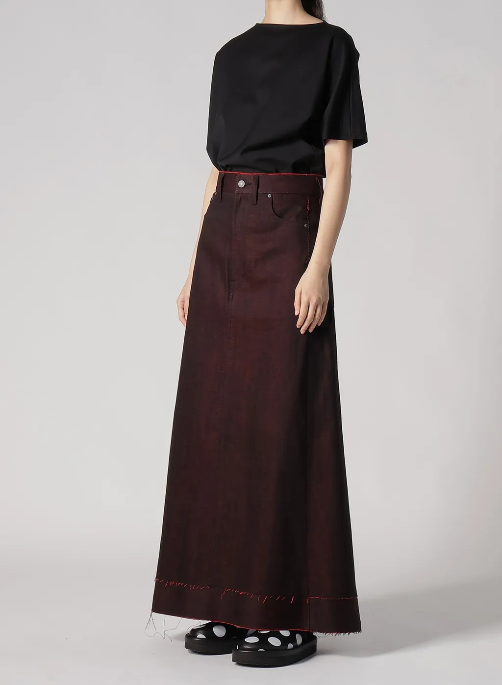 Back Red Black Denim Skirt