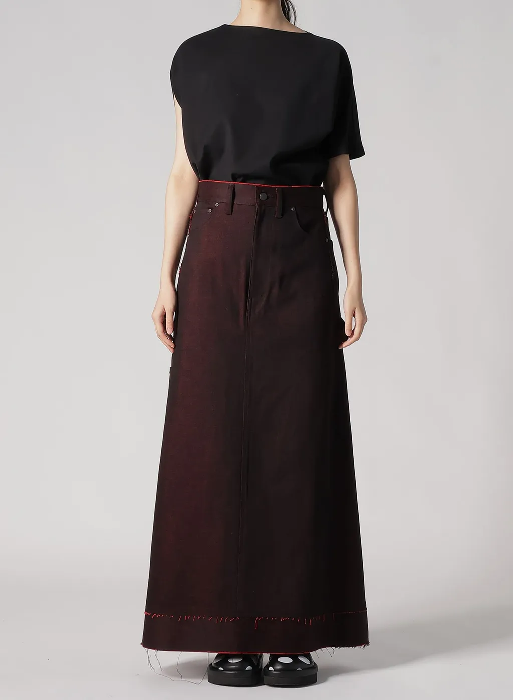 Back Red Black Denim Skirt
