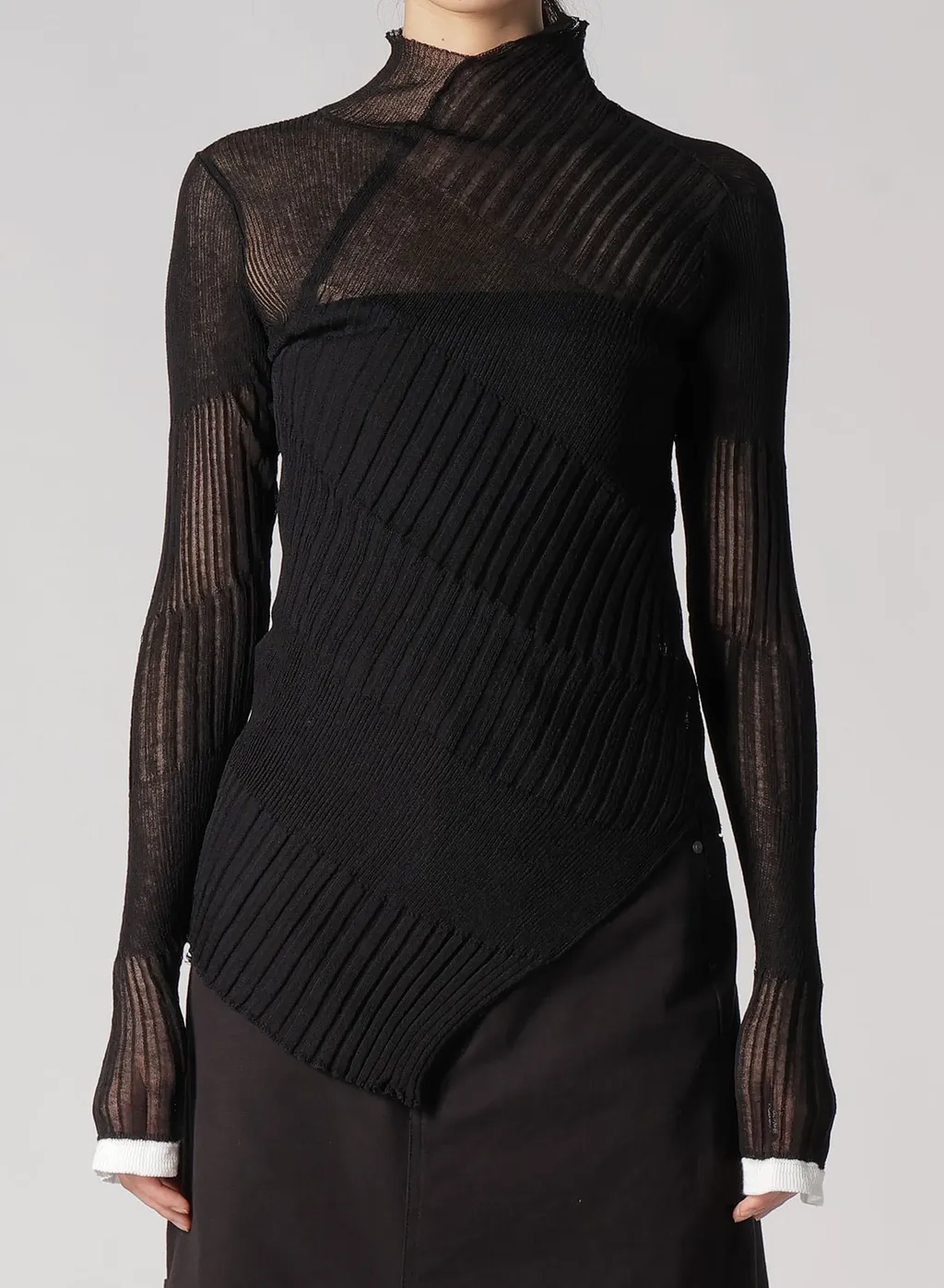 Sheer Asymmetry Ribbed Knit