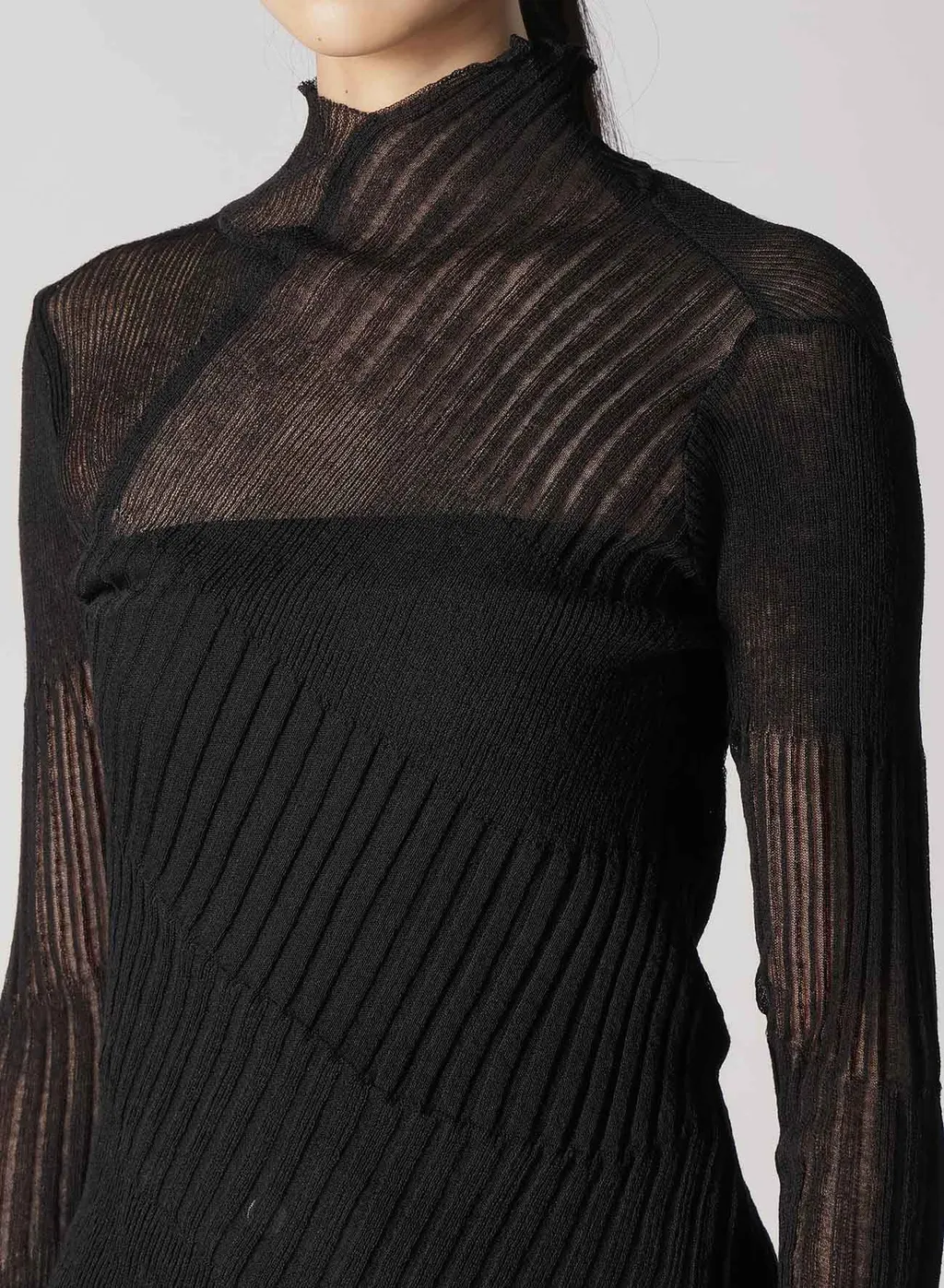 Sheer Asymmetry Ribbed Knit