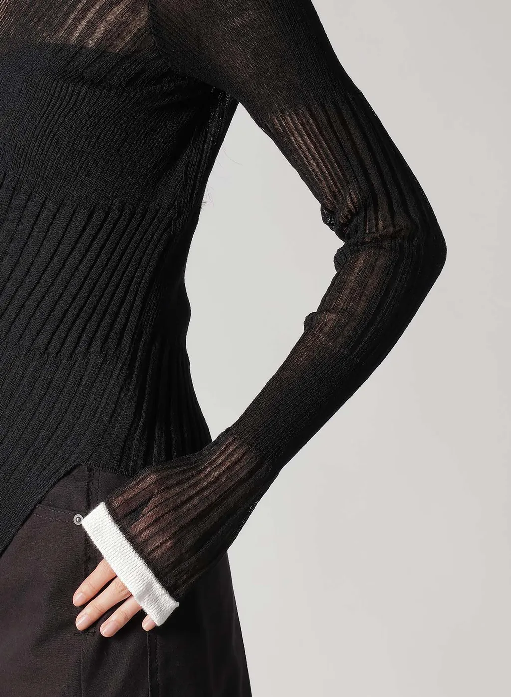 Sheer Asymmetry Ribbed Knit