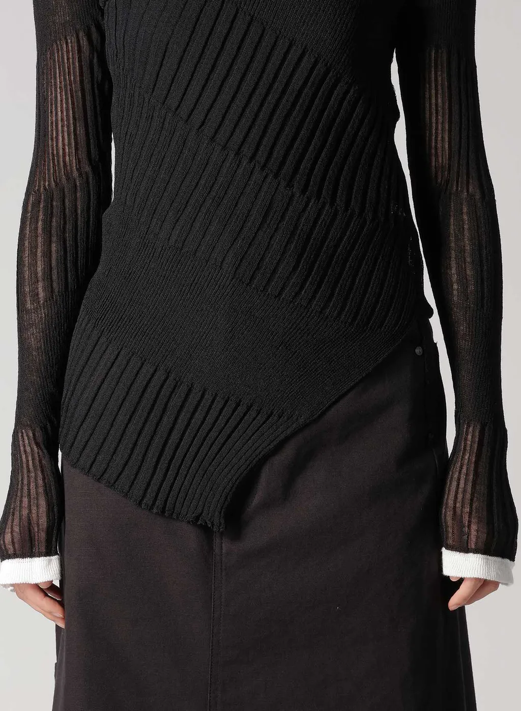 Sheer Asymmetry Ribbed Knit