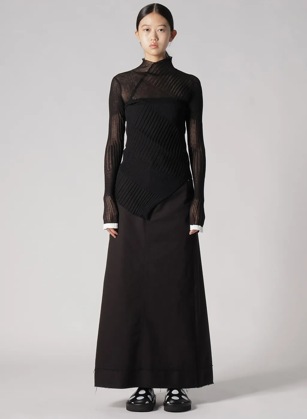 Sheer Asymmetry Ribbed Knit
