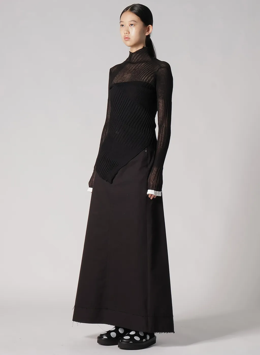 Sheer Asymmetry Ribbed Knit