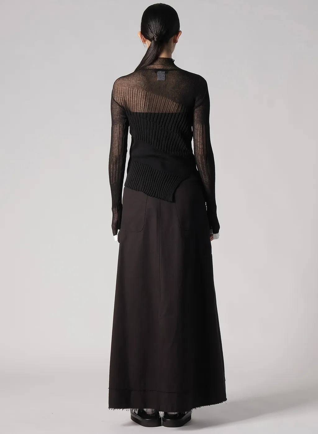 Sheer Asymmetry Ribbed Knit