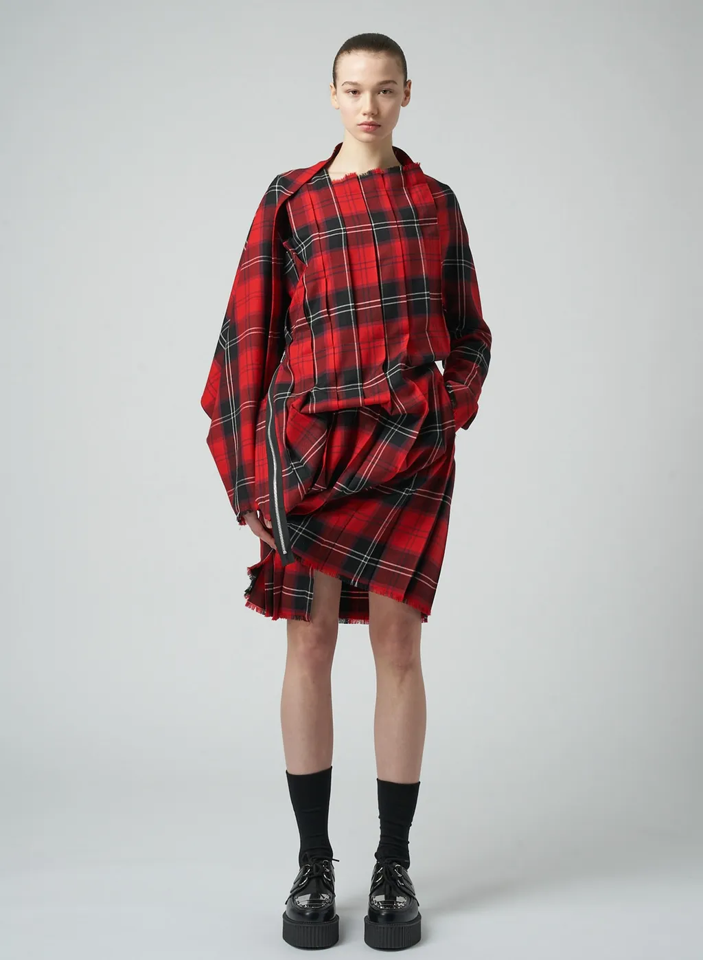 Wool Plaid Pleated Dress
