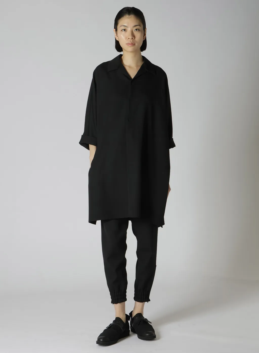 2/60 Wool Gabardine Open Collar Dolman Slv Dress