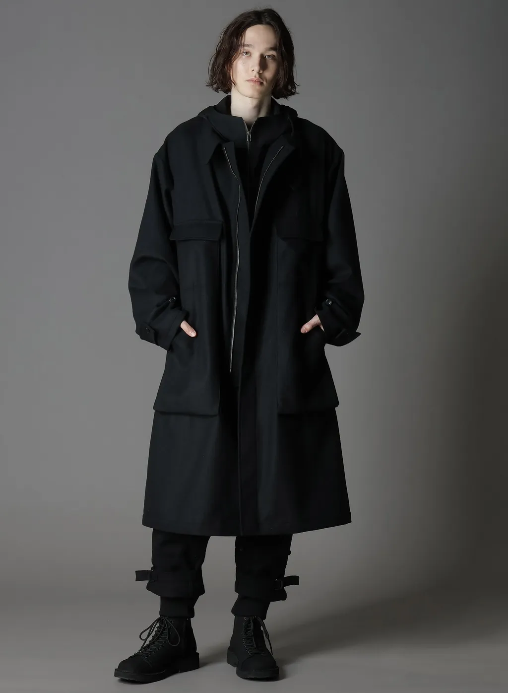 Melton Out Pocket Long Coat