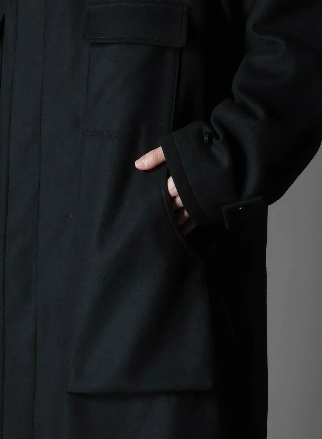 Melton Out Pocket Long Coat