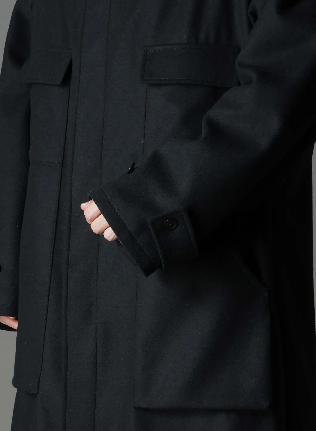 Melton Out Pocket Long Coat