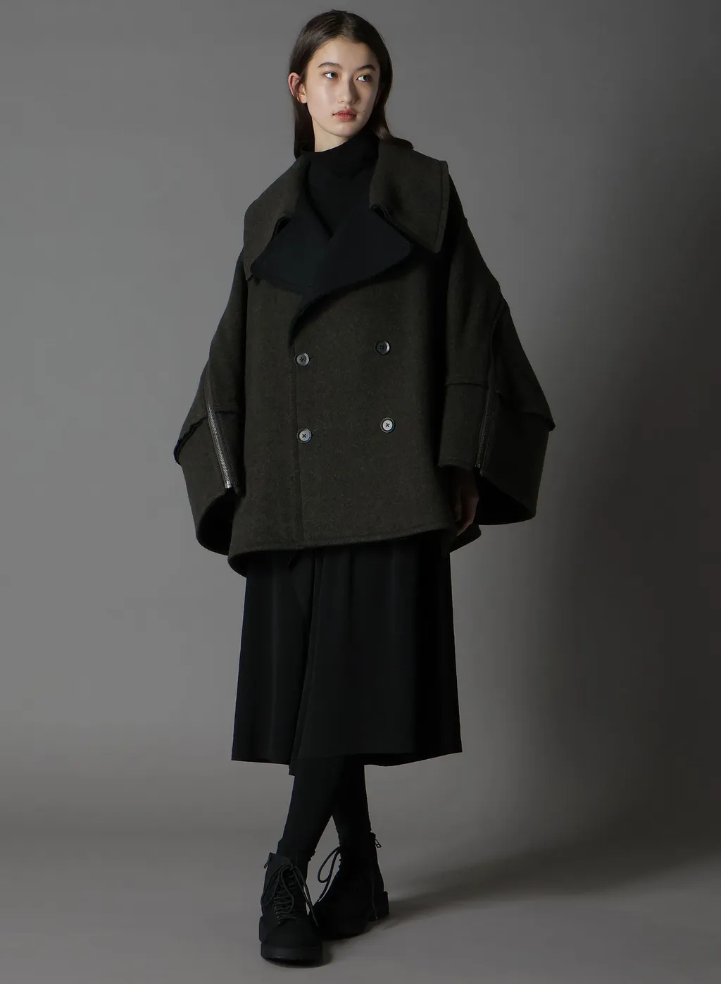 Double Weave Melton Short Length Big Sleeve Double Coat