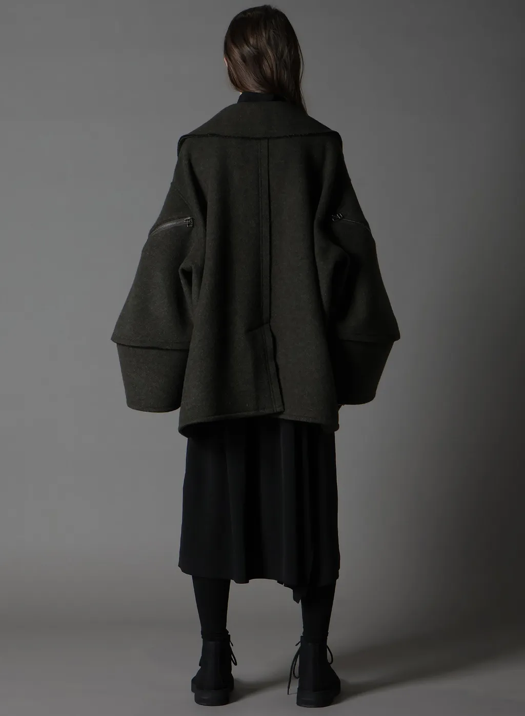 Double Weave Melton Short Length Big Sleeve Double Coat