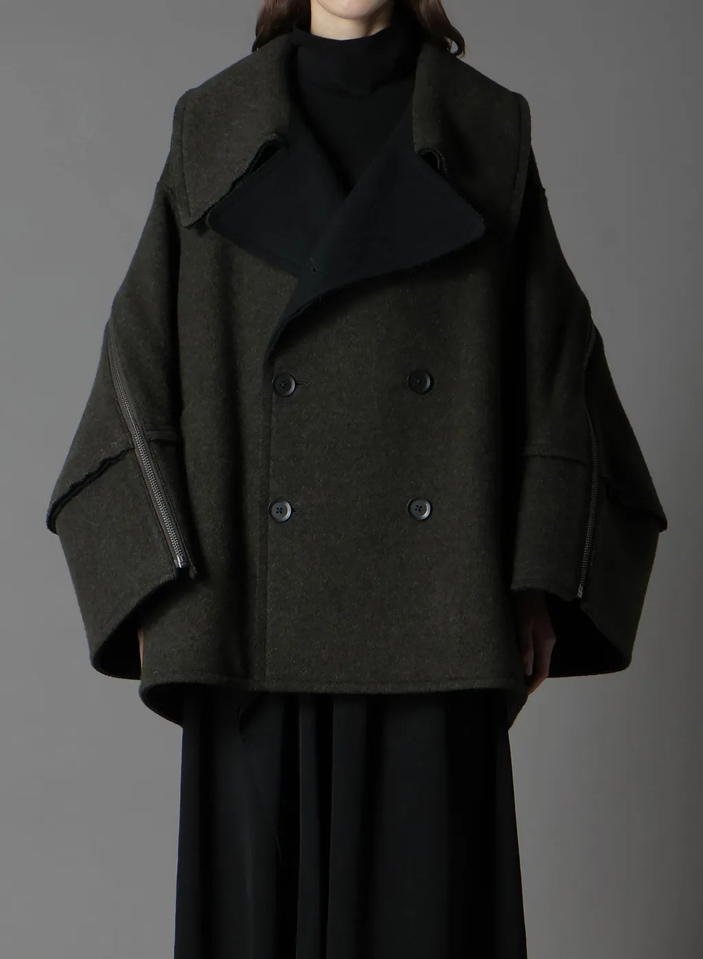 Double Weave Melton Short Length Big Sleeve Double Coat