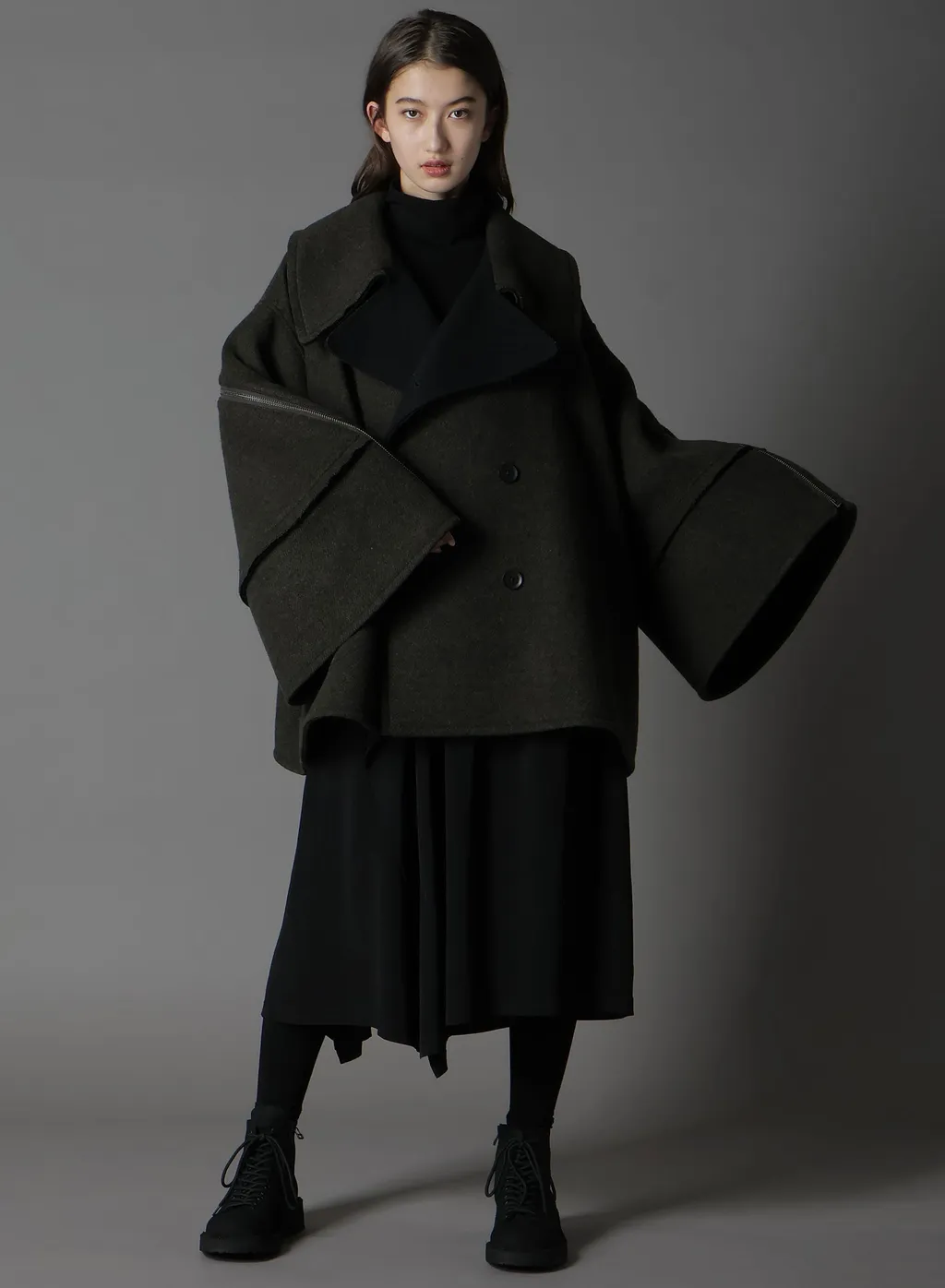 Double Weave Melton Short Length Big Sleeve Double Coat